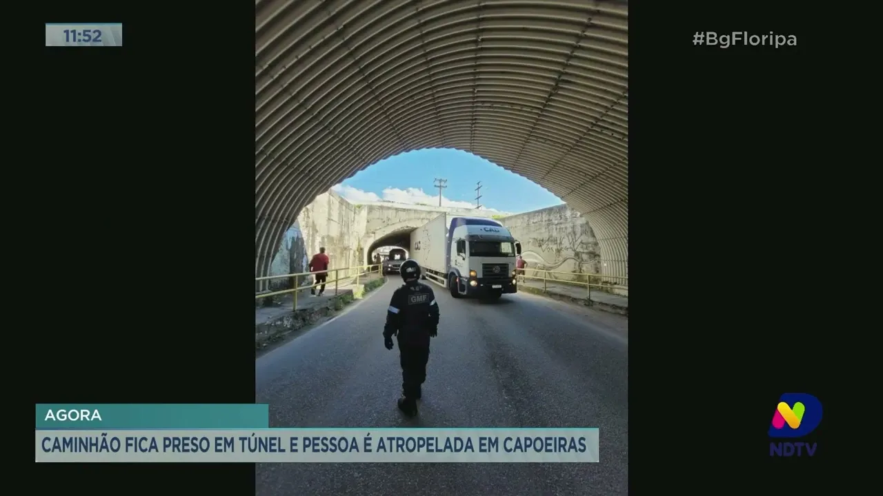 Caminhão fica preso em túnel e pessoa é atropelada em Florianópolis