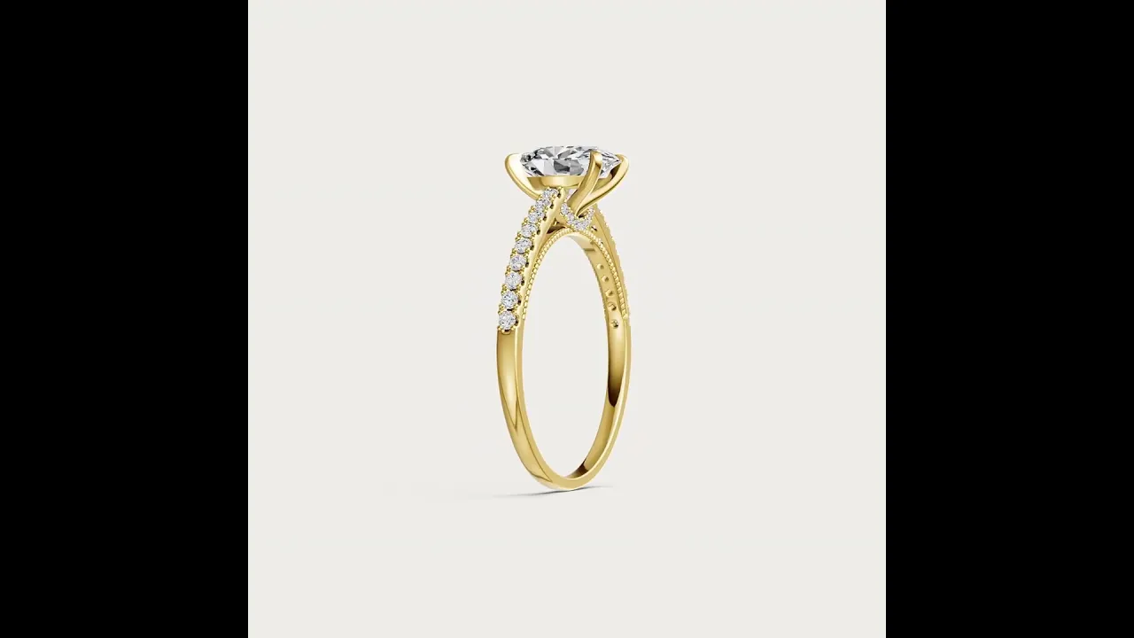 Melina丨Oval Cut Pave Solitaire 1CT Lab Grown Engagement Ring