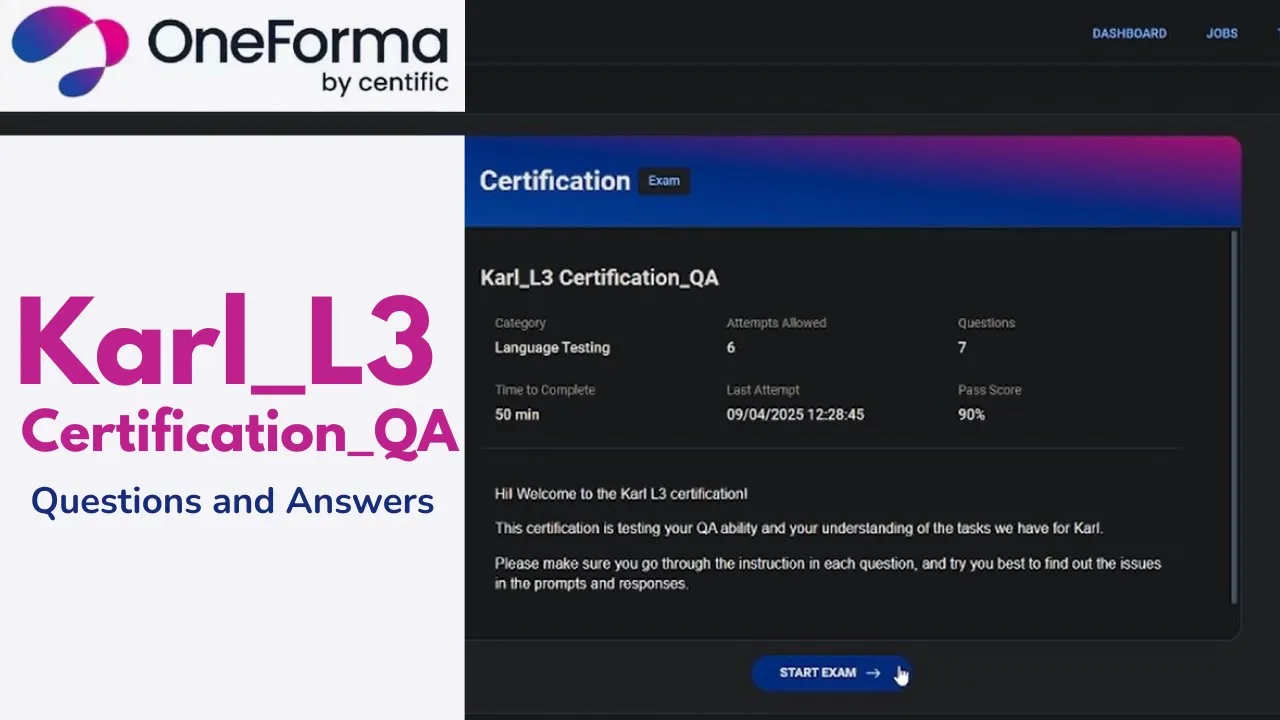 Karl_L3 Certification_QA Question and Answer | How to Pass Karl L3 Certification on Oneforma