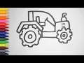 How to Draw Cute Farm Tractor Coloring Page with Crayons Drawing and Coloring for Kids Learning