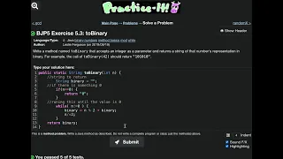 Java Practice It Exercise 5 3 toBinary binary numbers method basics mod while loops