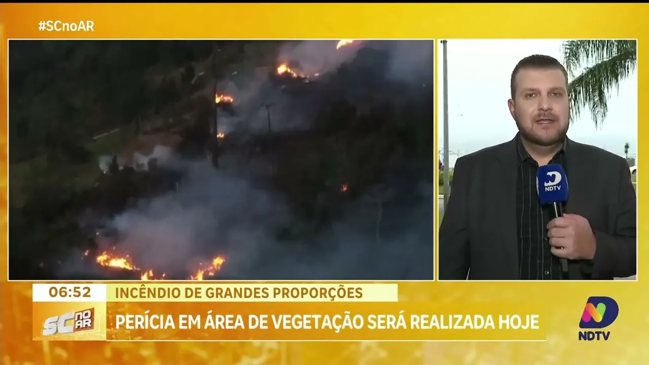 Bombeiros realizam perícia em área de incêndio de grandes proporções em Florianópolis