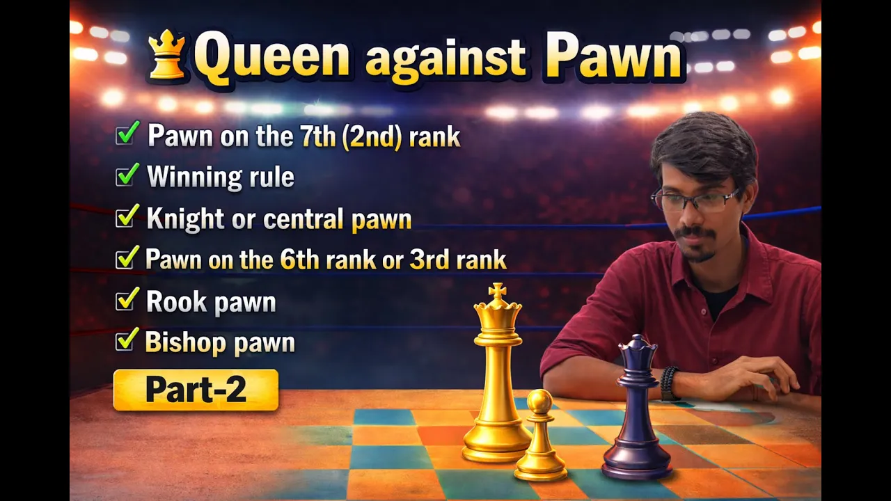 Queen vs Pawn | Winning Rules | Part 2 | Telugu + English | Beginner Chess