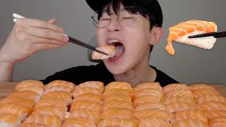 Day 4 of becoming 220lbs | Japanese Salmon Sushi | ASMR Mukbang