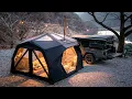 우주선 같은 에어텐트로 따듯한 겨울 캠핑 - | 지프 글래디에이터 | 화목난로 | ASMR |