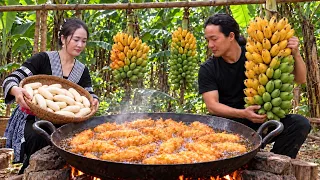 Crispy Fried Bananas – Giant Pan Cooking with Zon – Traditional Wood-Fired Cooking