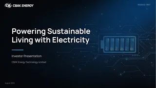 CBAK Energy Technology Limited Nasdaq CBAT Virtual Investor Conferences