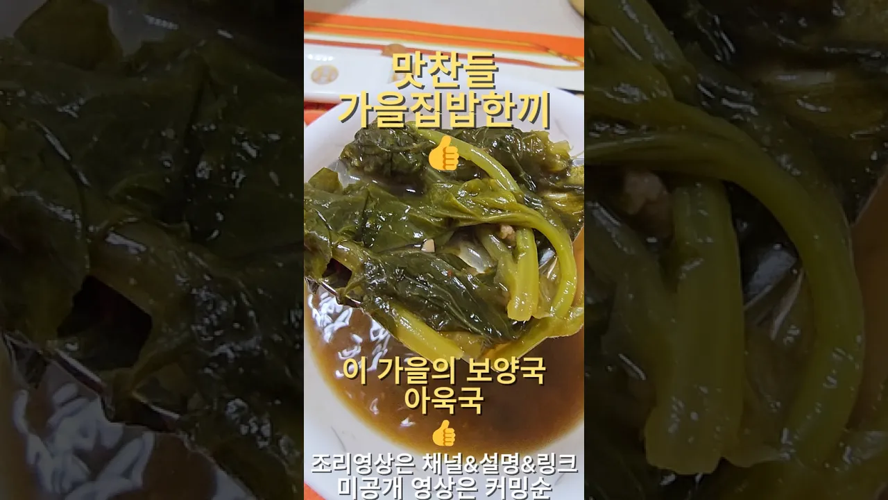 26년 가을 집밥일기: 호박돼지찌개, 아욱국, 여수갓김치, 김치전 등 레시피 숏폼 썸네일