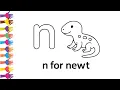 n for newt lowercase alphabet tracing and coloring pages for preschoolers