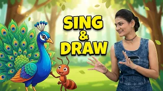 Baby Rhymes Bile Kaadi in Hindi I Hindi Rhymes I Peacock Easy Drawing