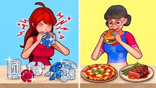 Only Eating Hard Diamond vs Real Food Challenge || GF VS Tani | Scary Teacher 3D
