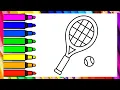 Tennis Racket Coloring Page for Kids Easy Sports Coloring Book for Children