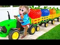 Download Lagu Monyet Bon Bon Imut memanen stroberi dan makan es krim pelangi di peternakan bersama teman gajah