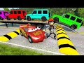 TRANSPORTING PIXAR CARS \u0026 FRUITS WITH COLORED \u0026 JOHN DEERE vs CLAAS vs TRACTORS - BeamNG.drive #983