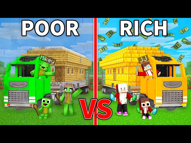 Download MP3 JJ's RICH Family vs Mikey's POOR Family TRUCK Build Battle in Minecraft   Maizen
