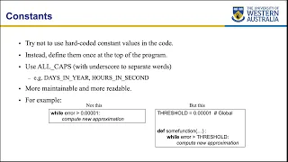 UWA CSSE Core Python Programming - Python Style