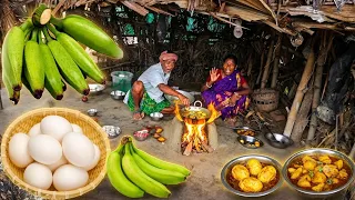 EGG CURRY  and RAW BANANA KOFTA cooking for lunch by santali tribe old couple