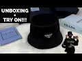 PRADA NYLON BUCKET HAT UNBOXING TRY ON CLOSE UP
