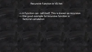 Recursion Function in Visual Basic Net Recursion Function in VB Net with example in Visual Studio