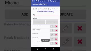 android sqlite - Insert Update Delete Query demo