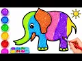 Cute Elephant Coloring for Kids Learn Colors with Easy Elephant Drawing Fun Coloring