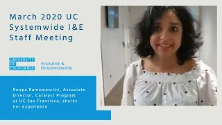 Roopa Ramamoorthi Associate Director Catalyst Program at UC San Francisco shares her experience
