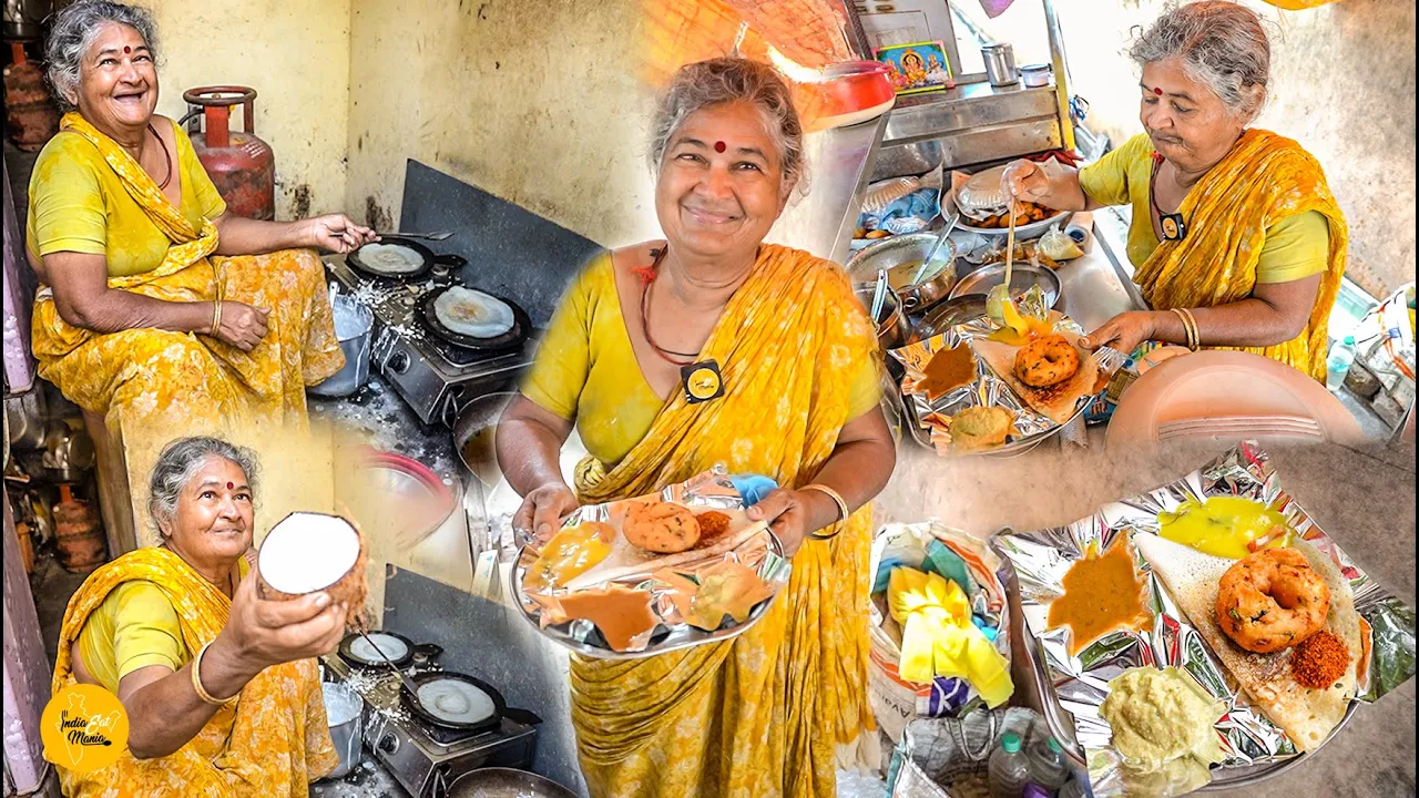 Vizag Hardworking Sweet Dadi Ji Selling Breakfast Dosa & Vada Thali Rs. 25/- Only l Andhra Food Tour