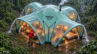 RAIN CAMPING ⛈️ GIANT INFLATABLE IGLOO TENT