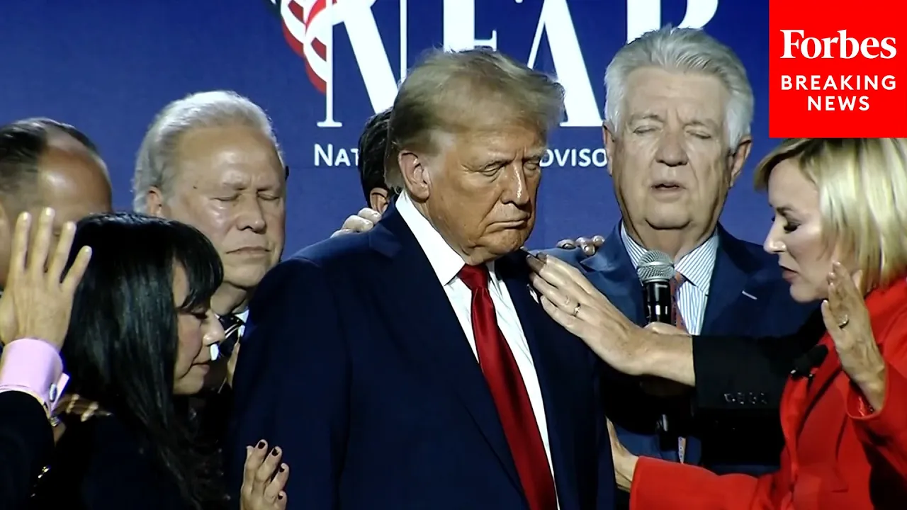 Outline Video JUST IN: Faith-Based Leaders Place Hands On Trump And Pray For Him: 'You're A Chosen Vessel'