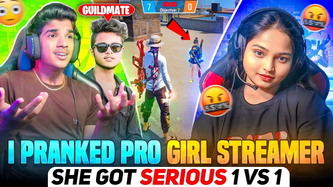 😨PRO GIRL STREAMER GOT SERIOUS🤬| I PRANKED HER😭 | 1 VS 1🔥| FREE FIRE IN TELUGU #dfg #freefire