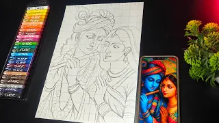 drawing radha krishna portrait with grid method radha krishna sketching outline tutorial