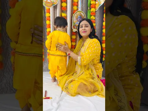 Rishabh ka Krishna Look kaisa lga🦚🪈🥰 #shorts #samayranarula #siblings #janmashtami Samayra Narula