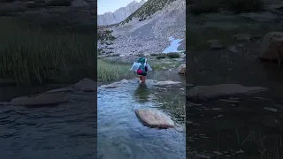 Fording freezing lakes at 6:30 in the morning. Not the funnest part of our John Muir Trail hike. ￼
