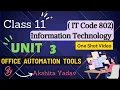 Unit 3 Office Automation Tools One shot Information Technology IT Code 802 Class 11