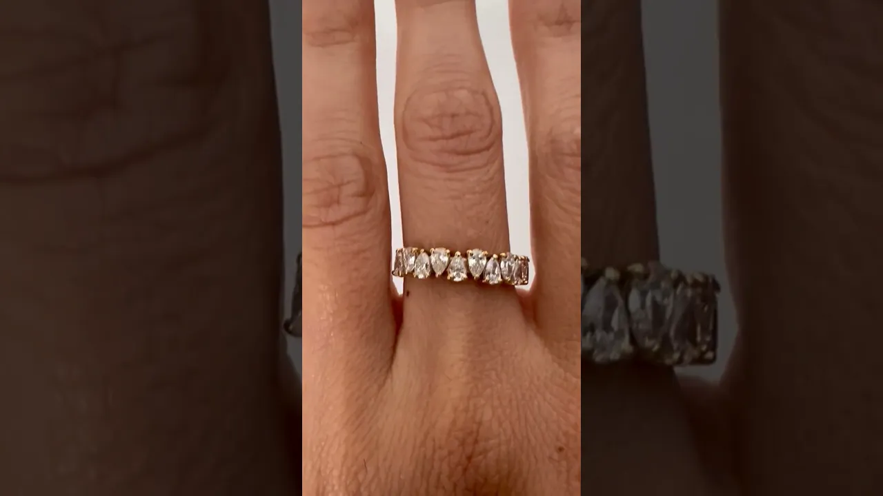 14K Gold Pear Cut Halfway Alternate Modern Prong Set Lab Grown Diamond Wedding Band Ring