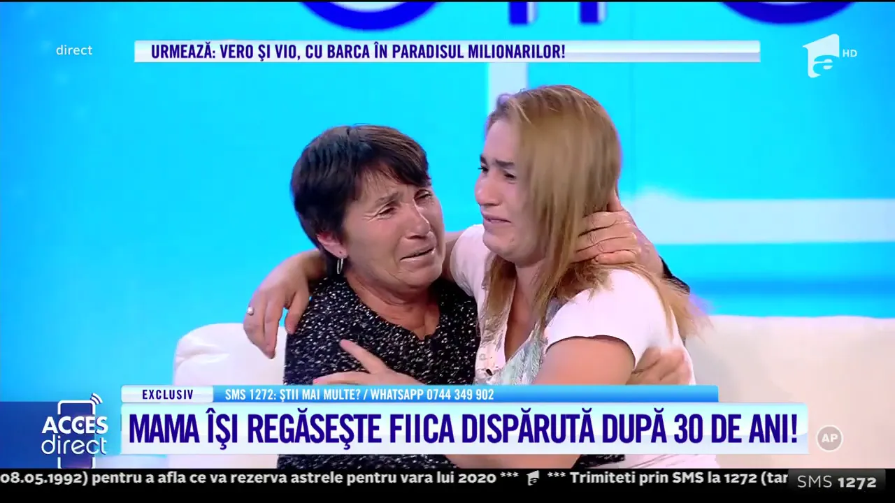 Lacrimi de fericire! Mama își regăsește fiica dispărută după 30 de ani, în direct, la Acces Direct