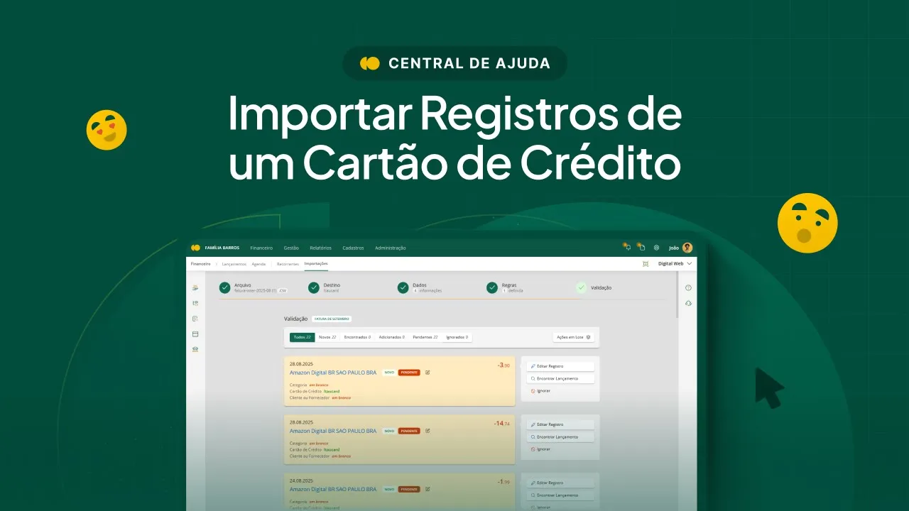 Importar registros de um cartão de crédito