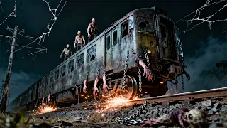 قطار الأشباح في منتصف الليل مليء بالزومبي والتوابيت 
