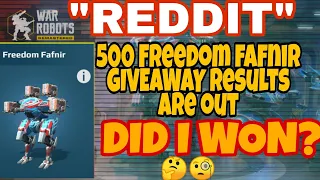 War Robots REDDIT 500 freedom fafnir RESULTS are out guys Did I won