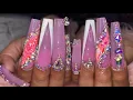 Acrylic Nails Fullset Pink Blinged Out Nails Spring Nails Nails Tutorial Natali Carmona