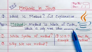 Methods in Java Hindi What is method Explain with Syntax Example