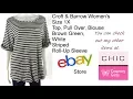Croft Barrow Women s Size 1X Top Brown Green White Striped Roll Up Sleeve