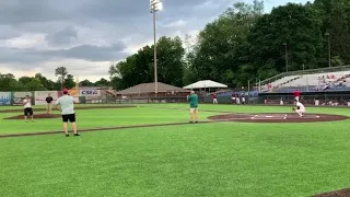The Citizen s Chris Sciria throws out the first pitch at Doubledays game