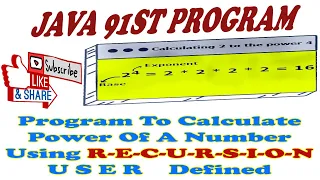 java 91st program program calculate power number using recursion user defined