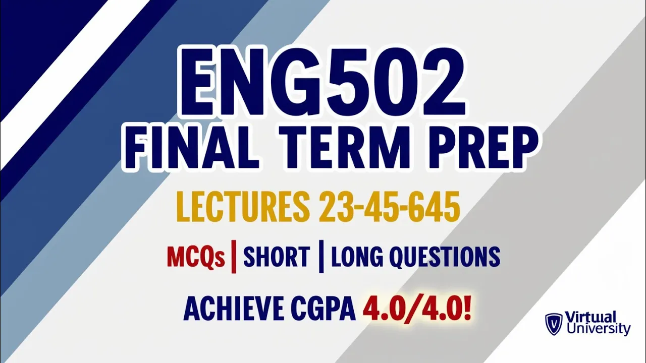 ENG502 Final Term Preparation | Complete Guide: Lectures 23-45 | MCQs, Short & Long Questions
