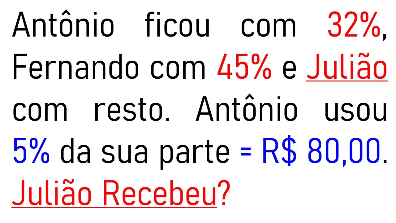1 QUESTÃO DE CONCURSO DE MATEMÁTICA RESOLVIDA DE PORCENTAGEM