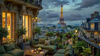 Parisian Night Jazz Cafe - Smooth Jazz on a Balcony Overlooking the Eiffel Tower for Relaxation