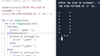 PYTHON PATTERN PROGRAM PRINT STAR IN LETTER U PATTERN
