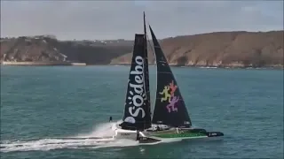 ARKEA ULTIM Race Brest Arrivals prior to their Race Around The World. 6 30.2m Trimarans (foilers)