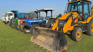 Jcb 3dx loading Mud in TATA Tippers Tractors Swaraj 855F New Holland 3630 4x4 Tractor new Thar Truck